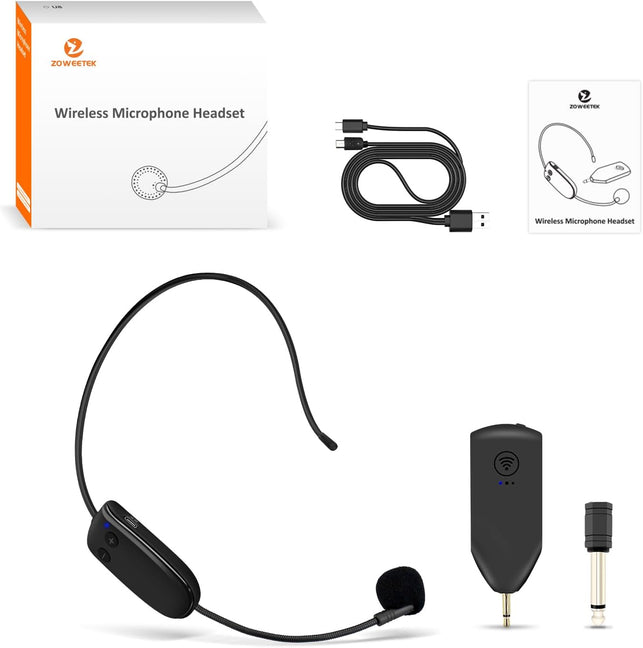 ZOWEETEK Wireless Microphone Headset,Uhf Headset Mic System,165Ft Range,Support Voice Amplifier,Pa System,Power Amplifier Etc,Suitable for Teacher,Yoga and Fitness Instructor,Training,Lecturers