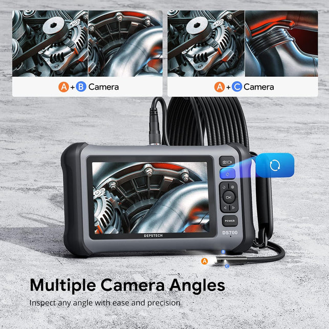 DEPSTECH Endoscope, 7'' IPS Screen Borescope Camera with Light, Triple-Lens Inspection Camera with Sound Recording, 1080P HD 7.9 Mm Snake Camera, 16.5Ft Gooseneck Camera for Automotive Wall Pipe HVAC