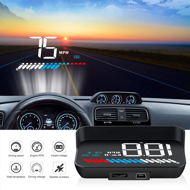 Car HUD Head up Display M7, OBD/GPS Smart Gauge, Driving Speed, Engine RPM, Voltage, Water Temperature, Etc.., Works Great for All Cars