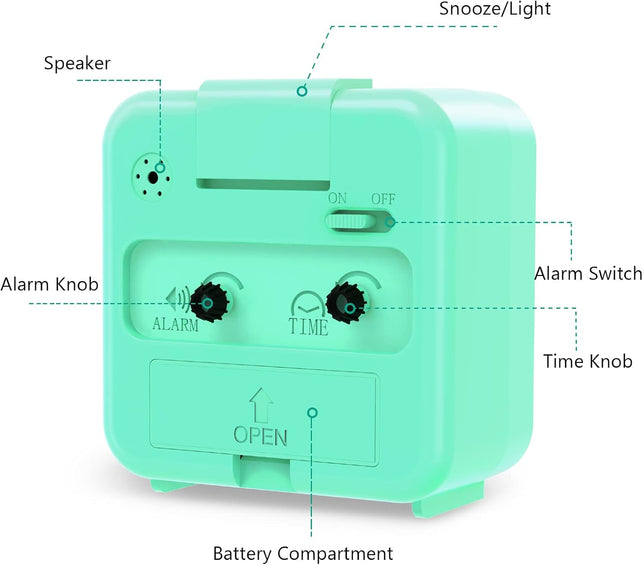 ORIA Small Analog Alarm Clock, Green Dial with Luminous Hands, Silent No Tick, Snooze, Battery Operated for Bedroom, Office, School, Travel
