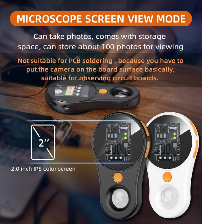 Macro Digital Microscope Fixed Focus, Portable Handheld Magnifying Glass,2.0 Inch Color Screen, 200W Pixel, 500X Magnification, Built-In 8Leds, Rechargeable Battery, Compatible With, Windows, Mac OS