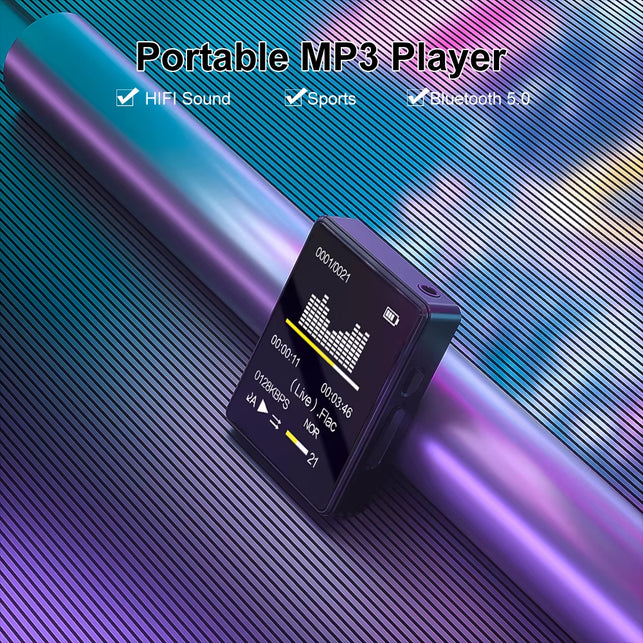 Portable MP3 Player Bluetooth 5.0 Music Stereo Speaker Mini MP4 Video Playback with LED Screen FM Radio Recording for Walkman