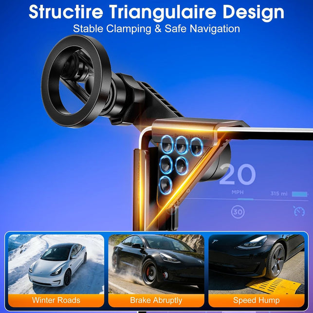 M2026 Tesla Phone Mount, No Glue Required, for Magsafe Magnetic Car Dash Phone Holder for Tesla Model Y, Model 3 Accessories, Fits All Iphone & Android with Magnetic Ring (For Tesla)