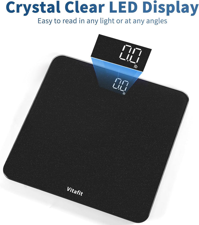 Vitafit Digital Bathroom Scale for Body Weight, Weighing Professional since 2001, Clear LED Display and Step-On, 3*AAA Batteries Included, 400Lb/180Kg, Spray Silver Black