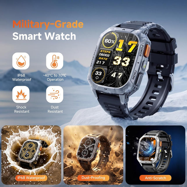 Military Smart Watches for Men 1400Mah, 2.01" HD, Bluetooth Call with LED