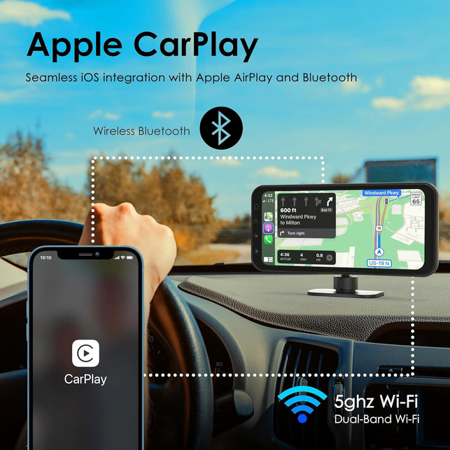 Rexingusa Roadmate Cpduo Wireless Multimedia Receiver with Carplay, Android Auto, and Dual Dash Cam - 6.25” HD Touch Screen, 4K UHD Front & Full HD Rear Camera, Stream Media, Easy Installation