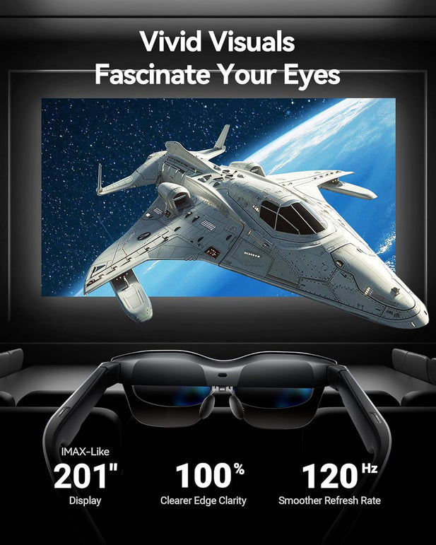 RAYNEO Air 2S XR Glasses - Latest AR Glasses with 4 Speakers, 201" Micro OLED with 120 Hz, 5000 Nits Brightness, Smart Glasses for Iphone 16/15/Android/Macbook/Switch/Ps5/Steam Deck/Gaming Console.