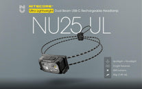 Nitecore NU25 400 UL Ultra Lightweight Headlamp, 400 Lumen USB-C Rechargeable with Lumentac Organizer for Back Packing, Camping and Running (Black)
