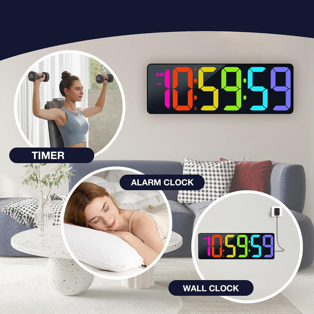 RGB Digital Wall Clock Timer with Remote Control, Count up and Down