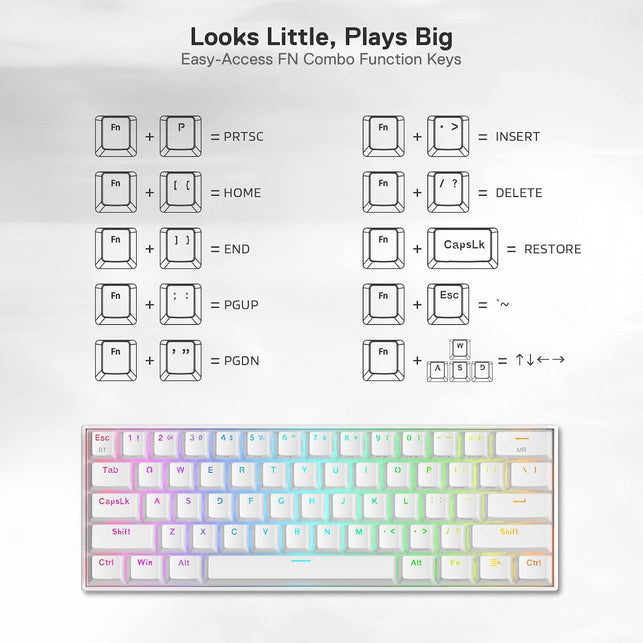 Redragon K530 Pro Draconic 60% Wireless RGB Mechanical Keyboard, Bt/2.4Ghz/Wired 3-Mode 61 Keys Compact Gaming Keyboard W/Hot-Swap Socket, Free-Mod Plate Mounted PCB & Tactile Brown Switch