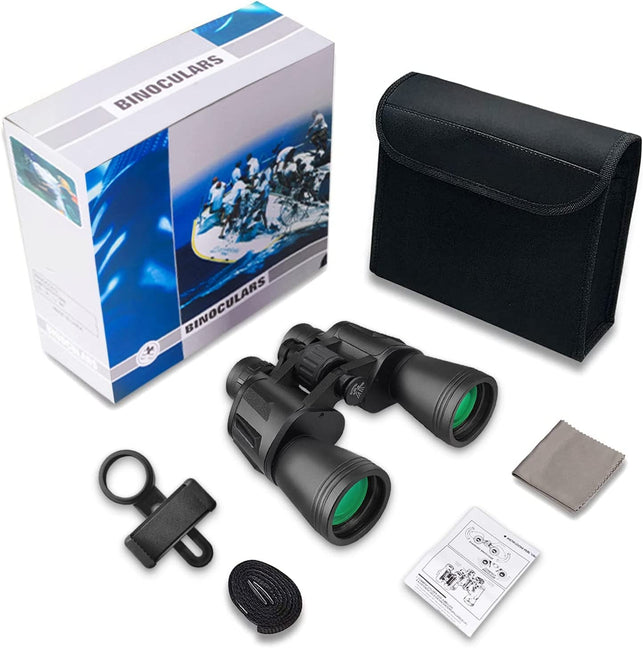 20X50 Binoculars for Adults, High Power Compact Waterproof Binoculars Telescope with Low Light Night Vision for Hunting Bird Watching Travel Football Games with Carrying Case and Strap