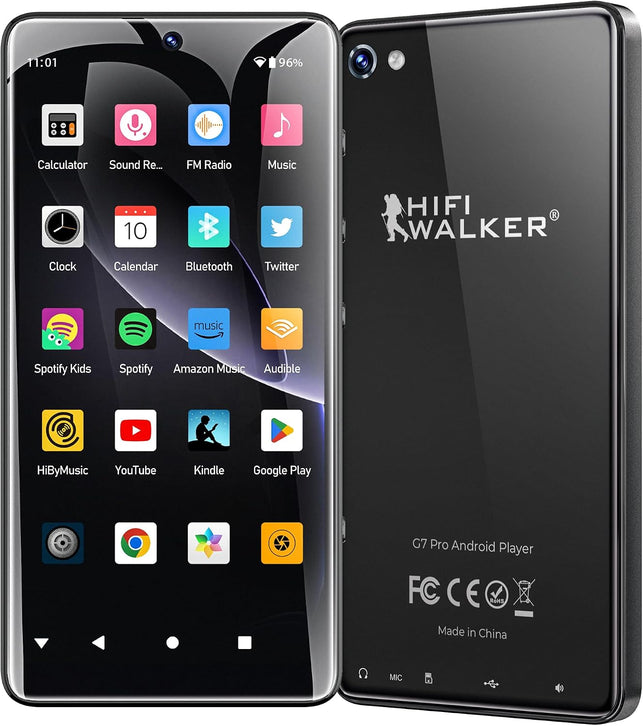 HIFI WALKER G7 Pro Android MP3 Player with Wifi & Bluetooth, 5.2” HD Touchscreen, 4GB RAM + 32GB Storage, Streaming & Offline Music Player with Speaker, Camera & Expandable Storage