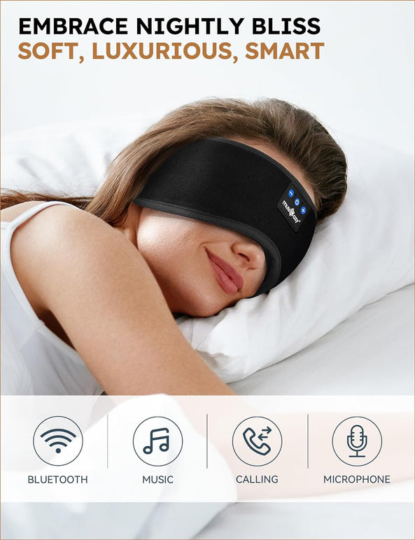 MUSICOZY Sleep Headphones Bluetooth 5.4 Headband Sleeping Headphones Eye Mask for Women Men Unisex, Wireless Music Mask Built-In Speakers Microphone Adjustable Strap for Side Sleepers Travel Office