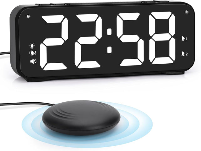 Loud Alarm Clock for Heavy Sleepers Adults, Dual Alarm Clock with Bed Shaker, Digital Vibrating Alarm Clock for Bedrooms, 6.5″Large Display with Dimmer, Snooze & 12/24H & Battery Backup