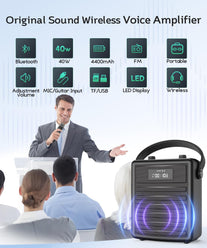 SHIDU 40W Voice Amplifier with Wireless Microphone, Portable PA System with Wireless Headset Mic & Speaker, 40W Loudly Bluetooth Portable Microphone and Speaker for Teacher, Meeting, Speech Events