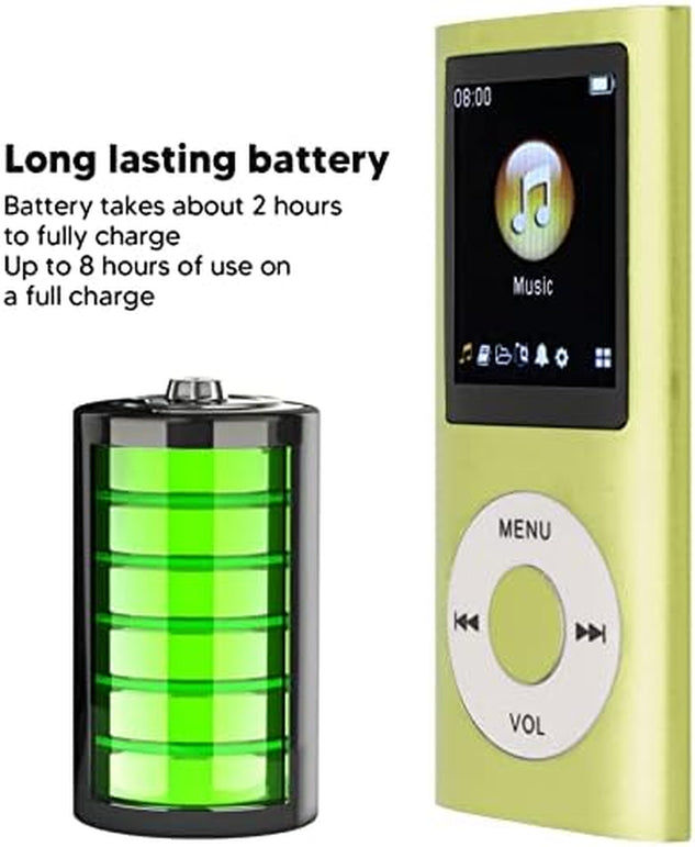 64GB Portable MP3 Player for Students and Kids - 1.8 Inch LCD Screen, Lossless Sound Music, Multifunctional (Green)