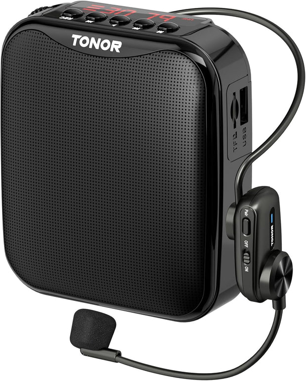 TONOR Voice Amplifier for Teachers, 15W Bluetooth Voice Amplifier with Wireless Headset Mic, Portable Megaphone Speaker Rechargeable PA System 82Ft for Teaching, Speaking, Fitness Instructors K11