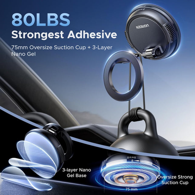 UGREEN Car Phone Holder for Magsafe, Magnetic Phone Holder with Suction Cup