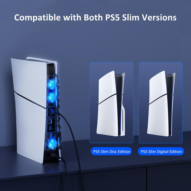 Nexigo PS5 Slim Silent Enhanced Cooling Fan with Adjustable Speed, Auto Power On/Off, with USB 3.0 Port, Efficient Cooling System for Both PS5 Slim Disc and Digital Editions