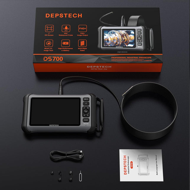 DEPSTECH DS700SE Triple Lens Endoscope Camera with Lights: 7'' IPS Screen and 16.5FT Flexible Cable Inspection Snake Camera, Industrial Borescope with Video and Sound Recording for Auto, Sewer, Pipe