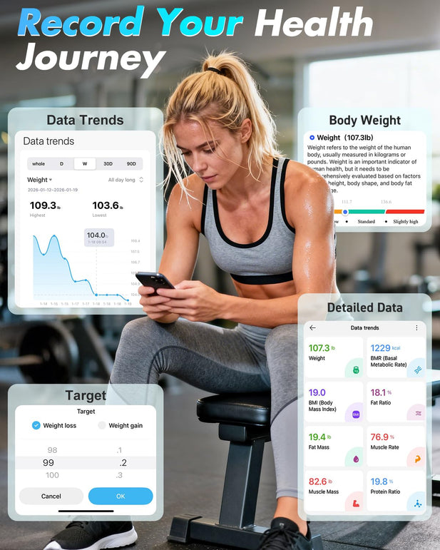 Smart Bathroom Scales for Body Weight and Fat Percentage, INSMART Bluetooth Accurate Weight Scale with Large Display, 16 Body Composition Smart Scale Sync with App (Black)