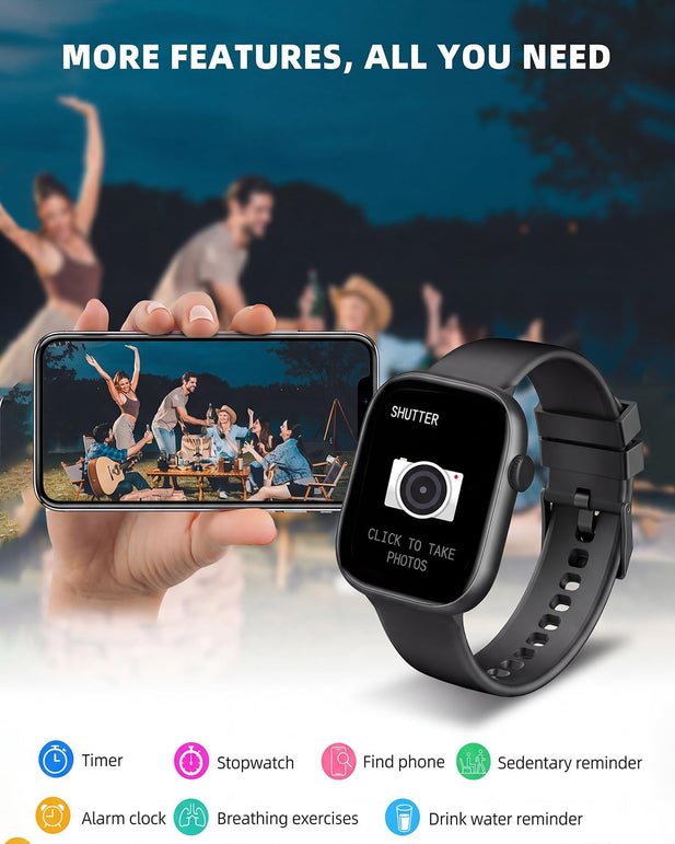 Smart Watch for Women Men, 1.83" HD Touchscreen, Fitness and Sleep Trackers, Heart Rate Monitor, Bluetooth Calling Smartwatch for Android/Ios, IP67 Water Resistant Multi-Sport Modes Pedometer, Black