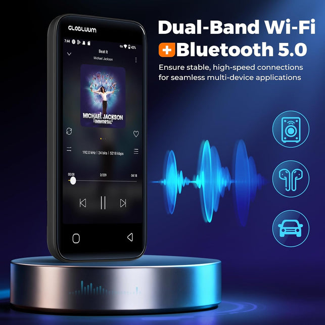 96GB MP3 Player with Bluetooth 5.0 and Wifi, Music Player with Spotify, Audible, Pandora, Libby, Spotify Kids, 4" Touchscreen Android MP4 Player with Hifi Sound, FM Radio (Glossy Black)