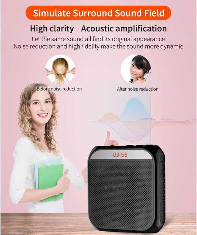 Portable Amplifier, Rechargeable Teacher Microphone, Mini Amplifier System, Classroom Microphone, Tour Guide, Yoga Outdoor