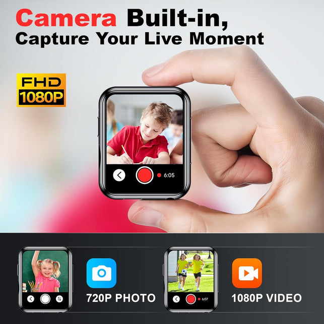 Voxitenus  MP3 Player with 128GB TF Card, Bluetooth 5.4 Lossless Sound Audio Player, 2" Touch Screen Portable Music Player with Speaker, Voice Recorder Digital Cameras (With Camera, Black, 2")