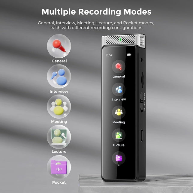 136GB Digital Voice Recorder with Playback, Innioasis R1 Full Touchscreen Voice Recorder with Bluetooth and Intelligent STT Transcription, Voice Activated Sound Audio Recorder Device with Mic (Silver)