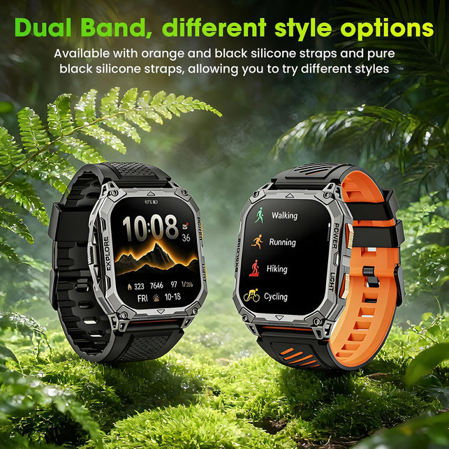 Smart Watches for Men, 2.01" HD Military Smart Watch with 1000Mah High-Capacity Battery/Led Flashlight/Answer/Make Call/Step Tracker, Fitness Tracker for Android/Iphone (Orange)