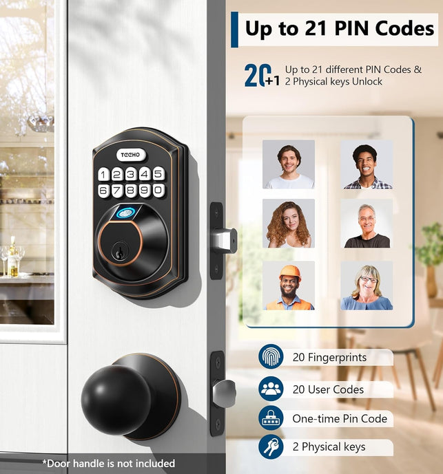 TEEHO TE002 Fingerprint Door Lock - Keyless Entry Door Lock - Electronic Keypad Deadbolt Lock - Smart Locks for Front Door - Door Lock with Code - Auto Lock - Easy Installation - Oil-Rubbed Bronze