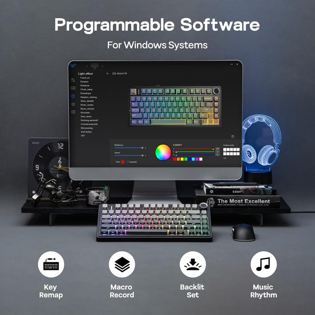 EPOMAKER X Aula F75 Gasket Mechanical Keyboard, 75% Wireless Hot Swappable Gaming Keyboard with Five-Layer Padding&Knob, Bt/2.4Ghz/Usb-C, RGB (Black Gradient, LEOBOG Reaper Switch)