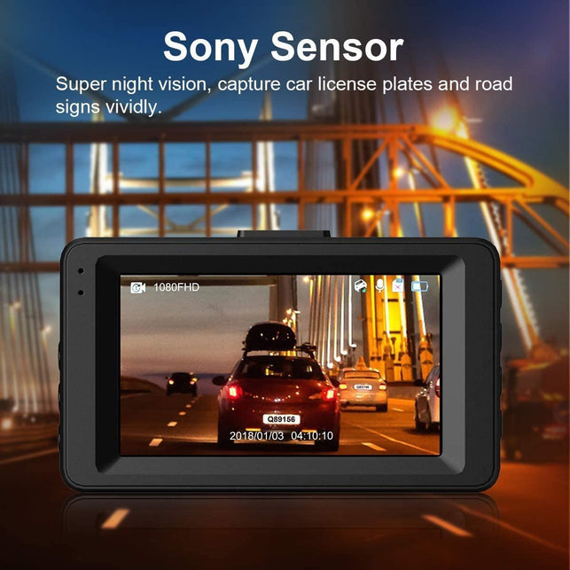 Dash Cam Front and Rear, Dash Camera for Cars 1080P Full HD Dual Dash Cam 3" IPS Screen in Car Camera Front and Rear Night Vision,170°Wide Angle Motion Detection Parking Monitor G-Sensor(With SD Card)