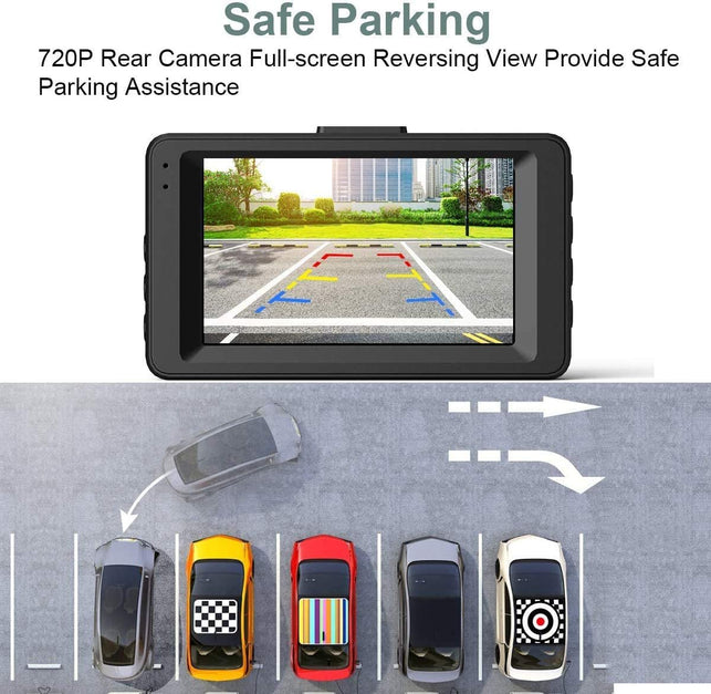 Dash Cam Front and Rear, Dash Camera for Cars 1080P Full HD Dual Dash Cam 3" IPS Screen in Car Camera Front and Rear Night Vision,170°Wide Angle Motion Detection Parking Monitor G-Sensor(With SD Card)