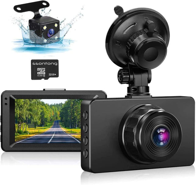 Dash Cam Front and Rear, Dash Camera for Cars 1080P Full HD Dual Dash Cam 3" IPS Screen in Car Camera Front and Rear Night Vision,170°Wide Angle Motion Detection Parking Monitor G-Sensor(With SD Card)