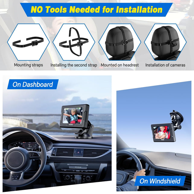 FEISIKE Baby Car Camera HD 1080P with Display, 4.3'' Back Seat Baby Car Camera Mirror for Crystal Infrared Night Vision, 360° Rotation & 149° Wide View, 3 Mins Easy Installation
