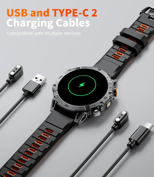 EF18 Military Smart Watch for Men, 1000 Mah Large Battery, 1.7″ HD Smartwatch with LED Flashlight/100+ Sport Modes Fitness Tracker, IP68 Waterproof Smart Watches for Android Ios (3 Straps)