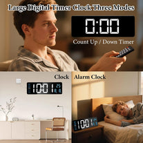 Oolong 16 Inch Large Digital Wall Clock,Led Display with Remote,8 RGB Ambient Light,10-Level Auto & Manual Dimmer,Countdown Timer,Temperature Date,12/24H for Living Room Bedroom Kitchen Seniors Kids