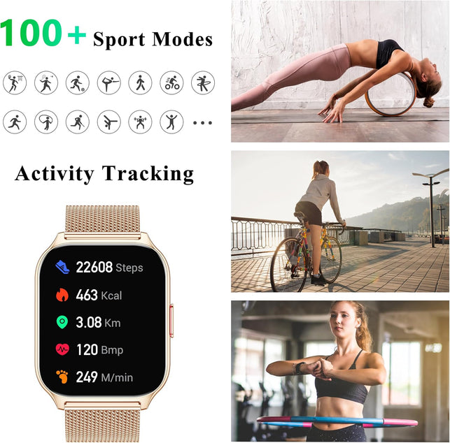 Smart Watch for Women Men Answer/Make Calls, 2.01" Fitness Watch with Blood Pressure Monitor Fitness Tracker 110+Sports Modes Step Counter IP68 Waterproof Smartwatch for Android Ios