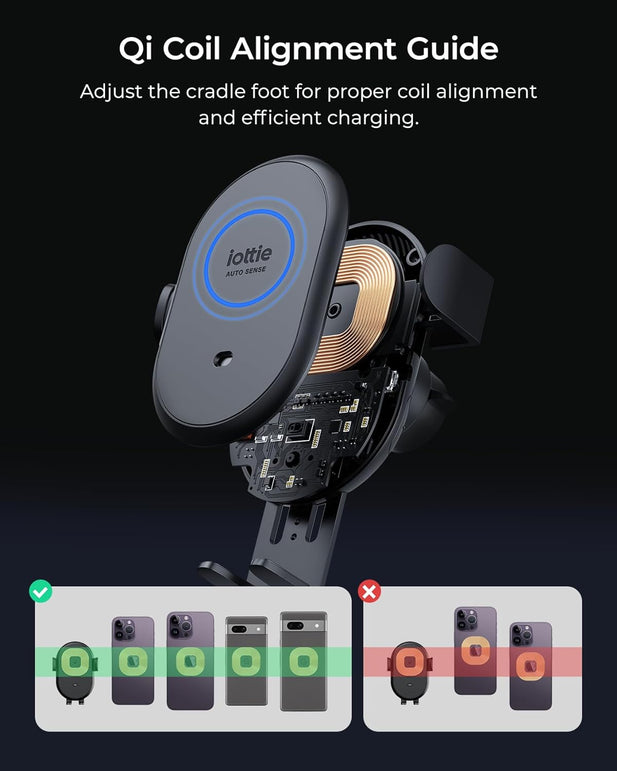 Iottie Auto Sense 2 Dash & Windshield Car Phone Holder with Qi Wireless Charging - Auto Clamping Phone Mount & Charger for Google Pixel, Iphone, Galaxy, Huawei, LG. Power Adapter Not Included.