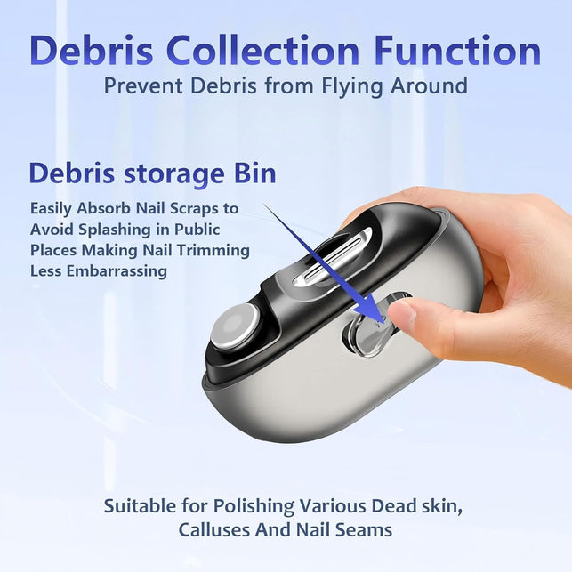 3-In-1 Electric Nail Clipper with LED Light, 2 Speeds, Gray