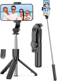 SelfieShow  Portable Selfie Stick, 4 in 1 Extendable Phone Tripod Stand with Detachable Wireless Remote & Phone Holder 360° Rotating Mini Travel Tripod Compatible with Iphone 16/15/14/13 Pro