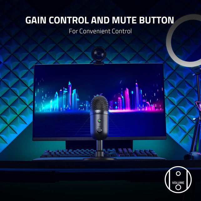 Razer Seiren V2 X USB Condenser Microphone for Streaming and Gaming on PC: Supercardioid Pickup Pattern - Integrated Digital Limiter - Mic Monitoring and Gain Control - Built-In Shock Absorber