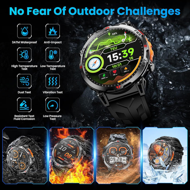 Military Smart Watch for Men Gps/Compass,Gpt,1.56"Amoled Screen,110+ Sports