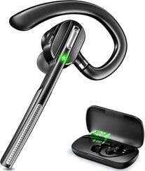 DECHOYECHO Bluetooth Headset V5.1, Wireless Headset with Battery Display Charging Case, Bluetooth Earpiece with Noise Canceling Mic for Driving, Office, Business, Compatible with Cell Phone and PC