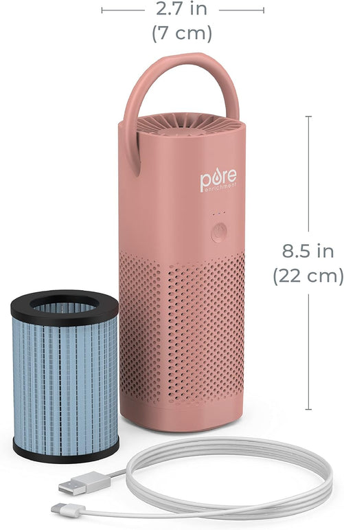 Pure Enrichment Purezone Mini Portable Air Purifier - Cordless True HEPA Filter Cleans Air & Eliminates 99.97% of Dust, Odors, & Allergens Close to You - Cars, School, & Office (Blush)