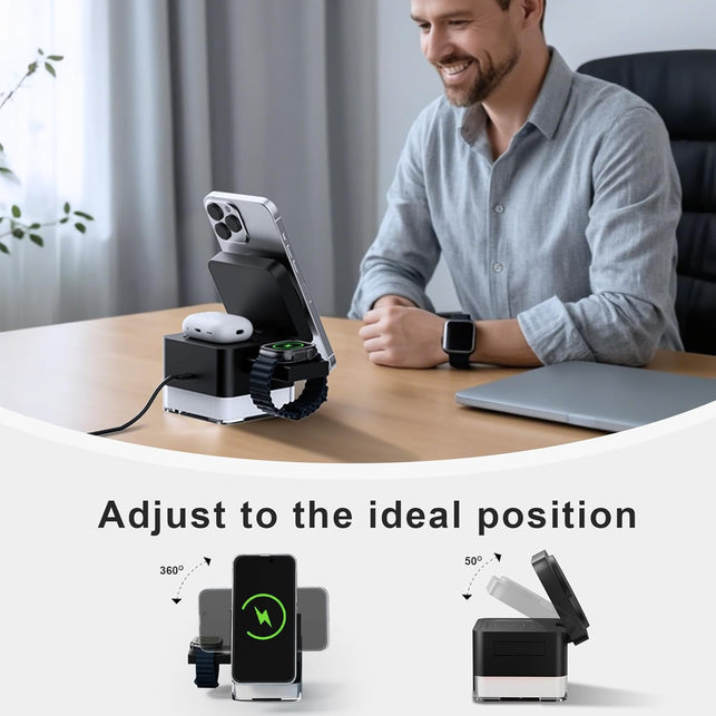 Roccar 4 in 1 Magnetic Wireless Charging Station,Wireless Charger Stand with Night-Lamp,3-In-1 Charger Dock for Iphone 16/15/14/13 Pro Max,Apple Watch, Airpods & Multiple Devices