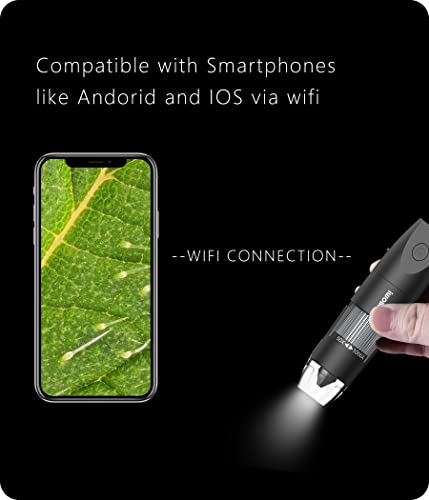 Digital Microscope Wireless Pocket Handheld USB Microscopes, 50x-1000x Zoom Fixed Focus HD Magnifier with LEDs, Inspection Camera Compatible with iPhone, Android Phone, MacBook, Windows PC (Black)