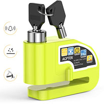 Disc Lock Alarm with 5FT Reminder Cable, AGPTEK 110db Anti-Theft Motorcycle Alarm Padlock Waterproof with Lock Pin Carrying Bag for Motorcycles Bikes Scooters, Green